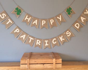 St. Patrick's Day Irish Lucky Clover Hessian Bunting Party Banner Burlap