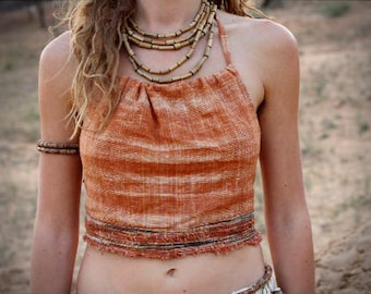 Backless Halter top with Frayed Edges - Khadi Cotton
