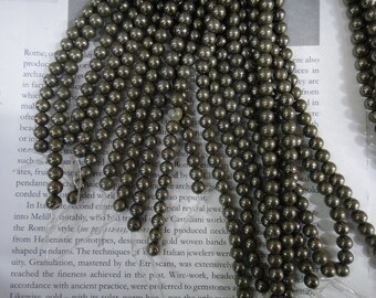 Natural Pyrite, 6mm natural pyrite round beads, 15.5 inch