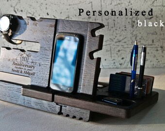 Dark wooden stand, desk accessories, wood iphone dock, apple watch station charger, iphone holder, holder, wood docking station, iPhone 7