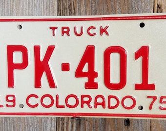 Old License Plate, Vintage Colorado 1975 License Plate, Vintage License Plate, License Plate, License Plates, CO License Plate Red and Ivory