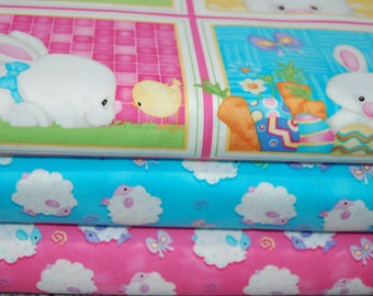 Henry Glass 'Hop to It!' Easter Bunny/Egg/Chick 100% Cotton Fabric - Panel/Fabric by the Fat Quarter