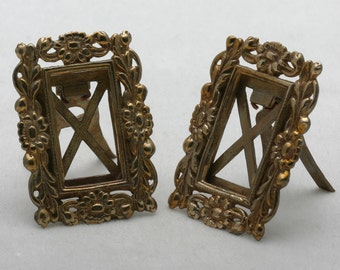 Vintage Art Nouveau Brass Picture Frame Set (2) Flowers 1970's