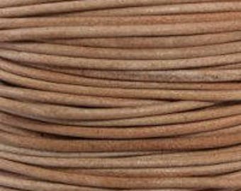 2mm Round Natural Leather Lace Cord - 2mm 3/32" Brown Beige Diameter Craft Jewelry Bracelet Wrap Necklace - I ship Internationally