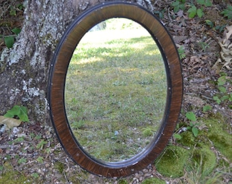 Vintage Oval Mirror Wooden Frame Rustic Home Decor Brown Hanging Framed Mirror PanchosPorch