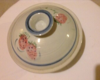 Handmade Ceramic Porcelain Casserole with Strawberry Decoration