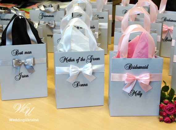 3 Bridesmaids Bags Bridal Party favors Silver and Pink