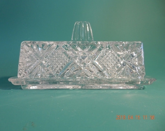 Vintage Pressed Glass Covered Butter Dish