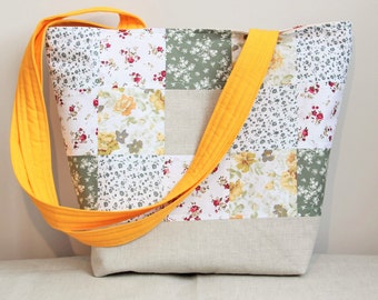 Cotton tote bag, gift for mom, patchwork tote bag, quilted tote bag, large tote bag, patchwork quilted tote, tote bag for women,travel bag