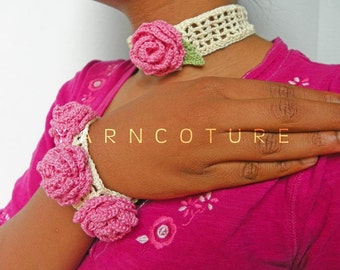 The Victorian Crochet Rose Choker - Featuring Vintage Buttons