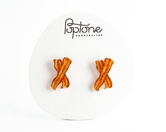 Bacon Earrings, bacon studs, bacon lover jewelry, breakfast earrings