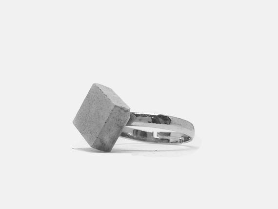 Ring adjustable with concrete block concrete concrete jewelry gray gift for women handmade jewelry