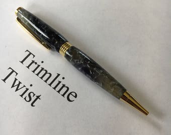 Crushed Black and Silver Trimline Twist Pen With 24k Gold Fittings