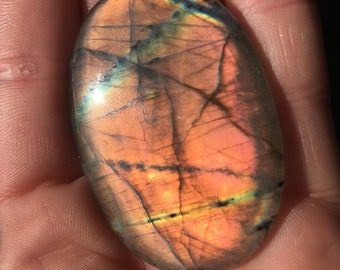 Natural Orange Flash Labradorite Cabochon