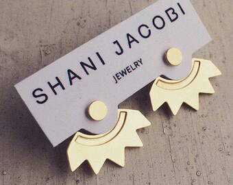 Sun Ear Jackets, Gold Jacket Earrings, Sun Stud Earrings, Front Back Earrings, Gold Double Back Earrings, Two Sided Earrings, Boho Earrings