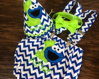 Cookie Monster Cake smash outfit, Cookie Monster birthday outfit. Cookie Monster 1st birthday