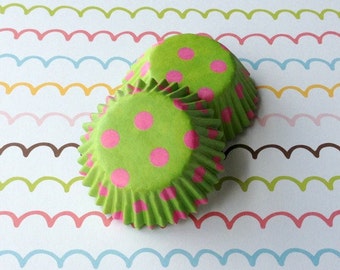 SALE - Mini Polka Dots Cupcake Liners - Lime/Pink