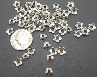 100 Silver Bead Caps flower design (H8122)