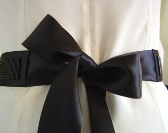Black Beaded Satin Sash, Bridesmaid Sash Belt, Hand Beaded Black Ribbon Sash, Womens 50mm Width Ribbon Belt, Satin Ribbon Wedding Sash Belt