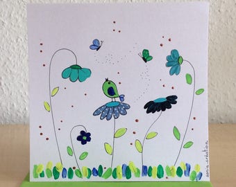 Birthday - handpainted - flower card - romantic card card card