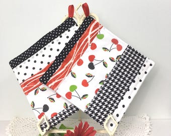 Scrappy Diva Hot Pads - Cherries Jubilee Quilted Hot Pads - Kitchen Pot Holders - Quilted Pot Holders - Cherries Hot Pads