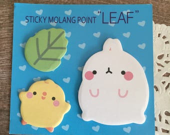 Sticky Molang Point 'Leaf' Sticky Notes - Self Stick Note - Kawaii Stationery - Rabbit Chick Leaves