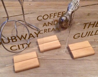 Clear Acrylic Perspex Table name and number in A5! personalised design; choice of colour and fonts