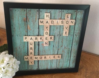 Family frame, scrabble wall art, personalized frame, scrabble frame, scrabble tiles