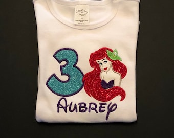 Embroidered Personalized Little Mermaid Birthday Shirt Handmade 1st to 6th Gerber® ONESIE®
