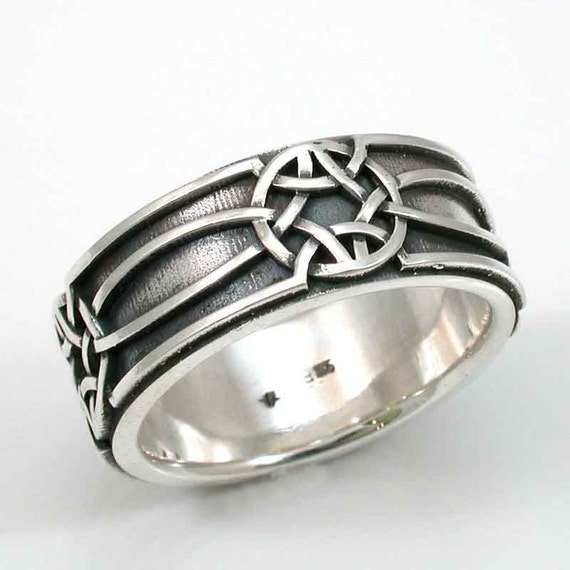 Mens Silver Ring Celtic Knot Oxidized Sterling - Handmade