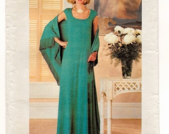 A Plunging Scoop Neck, Cap Sleeve, Flared, Evening T-Shirt Dress & Shawl Pattern for Women: Uncut - Size 10, Bust 32-1/2" • Butterick 5154