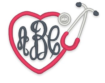 Heart Stethoscope Monogram Frame Embroidery Design - Instant Download