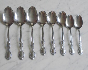 8pc Lot of WmA Rogers & Son Stainless Royal Manor Serving Spoons, Table Soup Spoons and Teaspoons