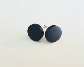 Round Flat Stud Earrings/Black Stud earrings/Mens Stud earrings/Hypoallergenic Stud Earrings