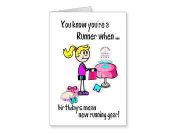 Birthday Card for Runners. Runners Birthday Card, Running Card, Runners Greeting Card, Cartoon Running Card