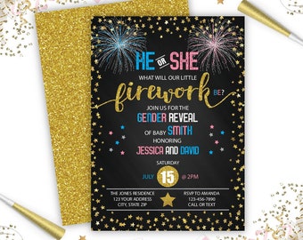 Gender Reveal Invitation, Gender Reveal Invite, Firework Gender Reveal, Firecracker Gender Reveal, Gender Neutral, Instant Download, Digital