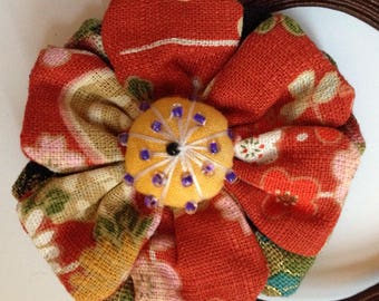 Fabric beaded flower hair-band