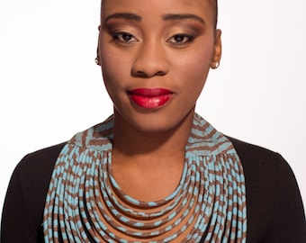 Necklace blue Brown and indigo African design