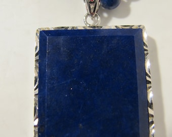 Lapis Lazuli Rectangle Necklace Dark Blue