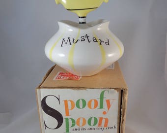 Vintage Holt Howard Pixieware Mustard Jar and Unbroken Spoon Condiment Pixie - Original Box! 1958 Japan