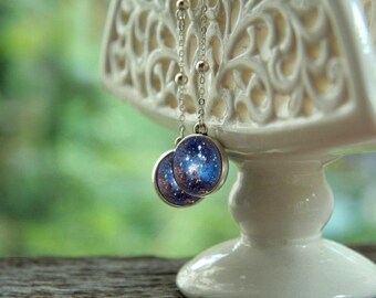 Galaxy earrings, galaxy jewelry, Blue galaxy, Blue earrings, nebula earrings, nebula jewelry, cosmic earrings, space earrings