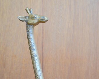 vintage large brass giraffe figurine / vintage brass accents / gold tone home decor