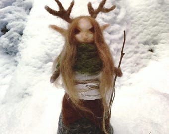 Needle felted antlered goddess deer mother elen of the Ways