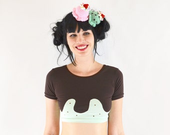 Mint Mesh Crop Top With Cup Cake mint mesh crop top with cup cake