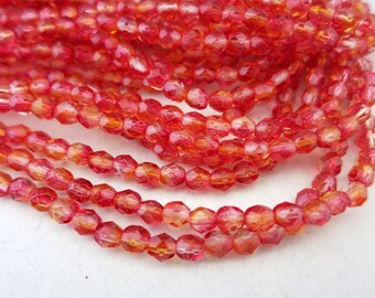 4mm Czech Glass Beads, Watermelon Wine Faceted Beads, Firepolished Czech Glass, Strand of 50