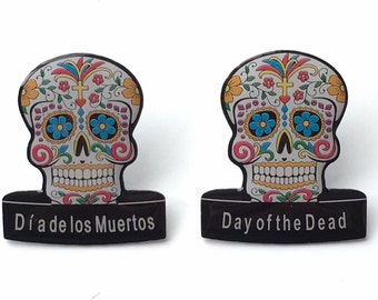 2 x Day of the Dead (Dia de los Muertos) Candy Mask Lapel Pin Badges