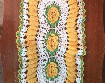 Vintage Crocheted Doily with Yellow Roses