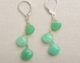 Green Gemstone Earrings, Chrysoprase Earrings, May Birthstone, Summer Earrings, Gemstone Dangle Earrings