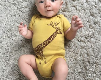 Giraffe Organic Baby Bodysuit Mustard Yellow