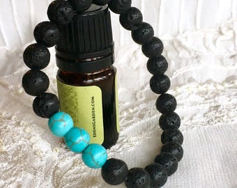 Diffuser Bracelet, Black Lava Beads, Aromatherapy Bracelet, Essential Oils Bracelet, Turquoise Beads Bracelet